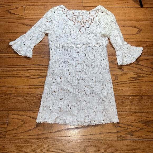 Velvet Cream Lace Croquette Mini Vintage Quarter Sleeve Dress H - Picture 4 of 4